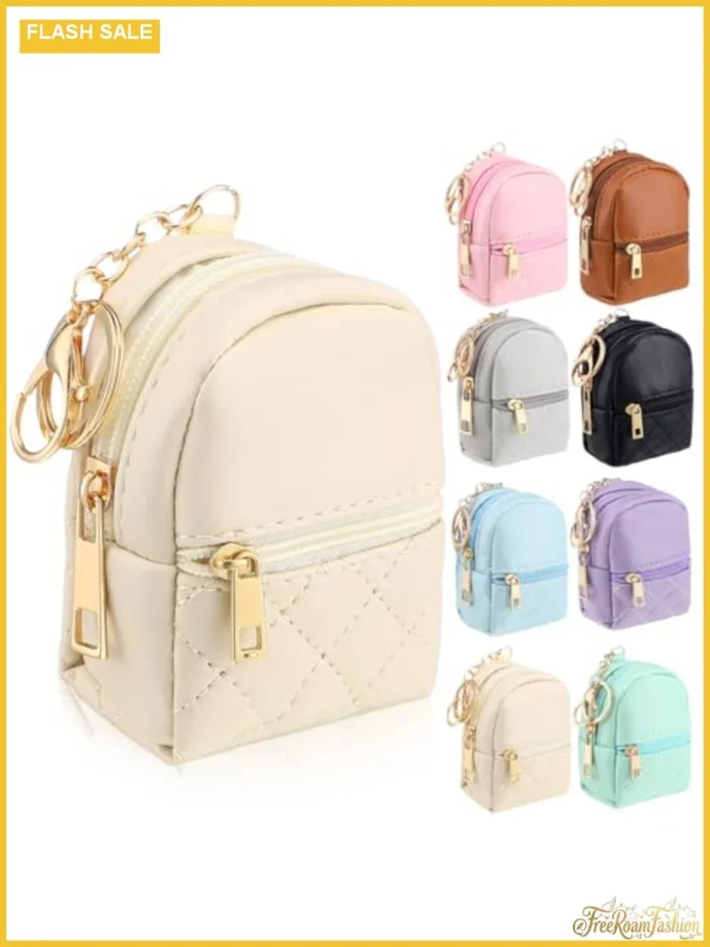 Mini Backpack Coin Purse PU Leather with Keychain Card Slots Lipstick Holder